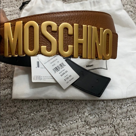 Moschino Accessories - NWT Moschino Logo Plate Leather Brown Belt